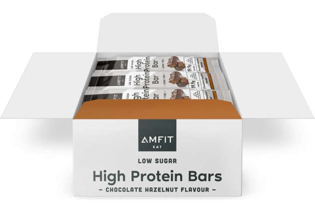 Amfit Nutrition Low Sugar High Protein Bars, Chocolate Hazelnut Flavour, 60g, Pack of 12