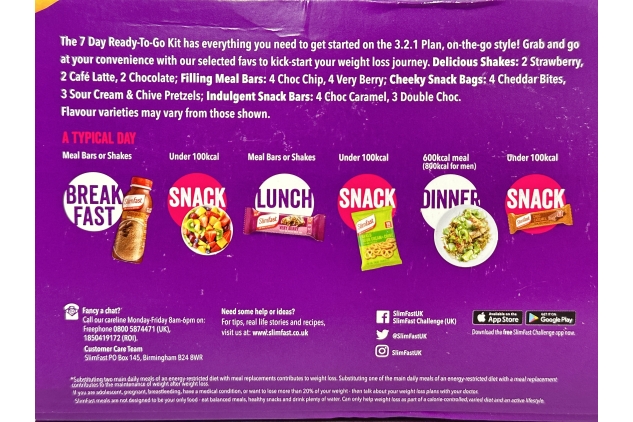 SlimFast ORIGINAL 7 Day Ready To Go Kit, Includes 6 Shakes, 8 Meal Bars, 7 Snack Bags, 7 Snack Bars