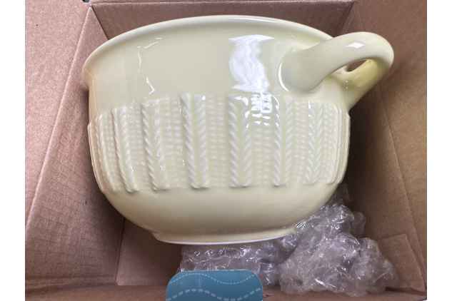 Soup Bowl With Lid Fine China Light Yellow & White Colour Panel Design