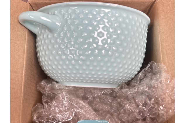 Soup Bowl With Lid Fine China Teal & White Colour Spotty Design