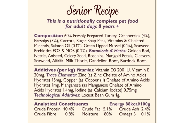 Lily’s Kitchen Senior Wet Dog Food – Natural Grain-Free Recipe with Turkey | 6 x 400g Tins