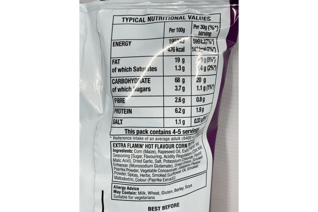 Walkers Wotsits Crunchy Extra Flamin' Hot Crisps 130g (Case of 12)