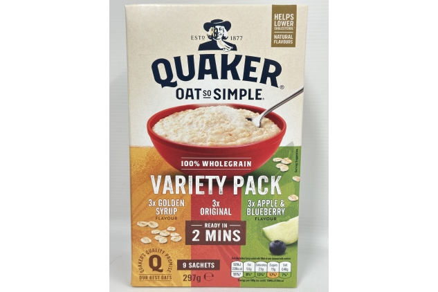 Quaker Oat So Simple Variety Pack Porridge – 54 Sachets, Flavours: Golden Syrup, Original, Apple & Blueberry | Winter Essential