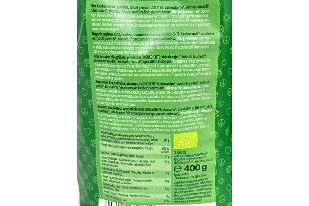Organic Roasted Cashew Nuts CHILLI Flavour 800g