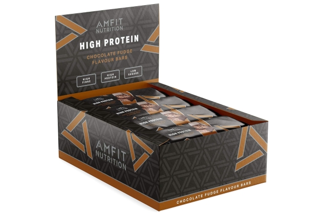 Amfit High Protein Bars – Chocolate Fudge Flavour – Low Sugar Snack – 12 x 60g