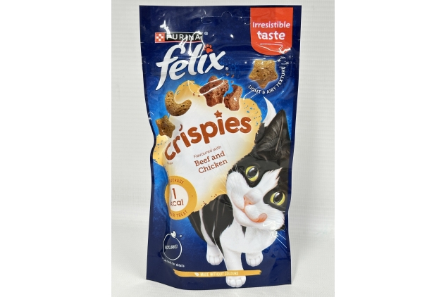 Felix Crispies Cat Treats – Beef & Chicken Flavour, 45g (Pack of 8), Crunchy and Delicious Treats for Cats