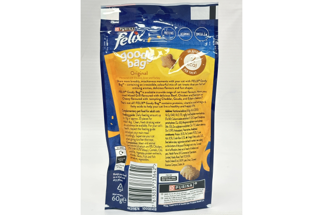 Felix Goody Bag Cat Treats Original Flavours Chicken Liver Turkey | 8 × 60g Packs