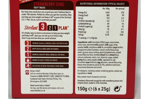 SlimFast Strawberry & Chocolate Bars – Low-Calorie Snack, 60 x 25g Multipack