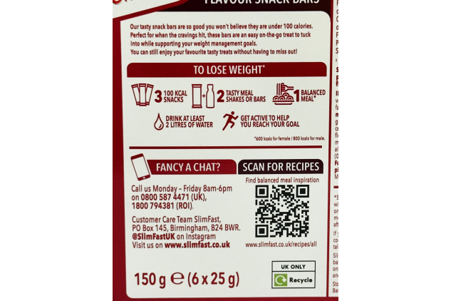 SlimFast Strawberry Chocolate Snack Bars 60 x 25g Low Calorie Multipack