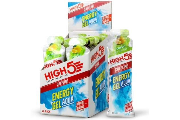 HIGH5 Caffeine Energy Gels Aqua - Quick Release Sports Gels to Power Muscles for Peak Performance - Natural Fruit Juice - On The Go Energy Boost for Running, Cycling and Endurance (Citrus, 20 x 66g)