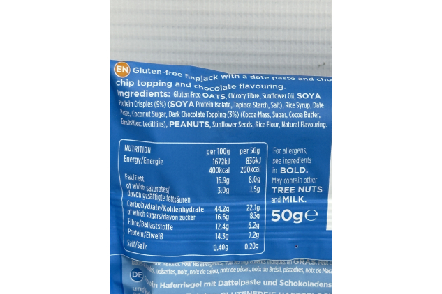 TRIBE Protein Energy Flapjack – Choc Chip – 12 x 50g | Vegan & Gluten-Free