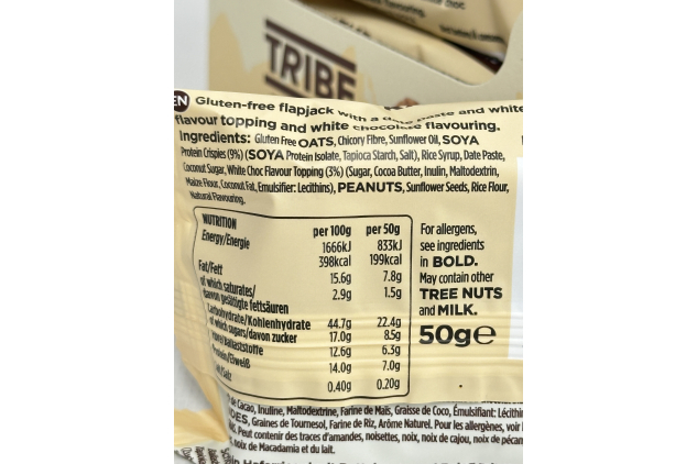 TRIBE Protein Energy Flapjack – White Choc Chip – 12 x 50g | Vegan & Gluten-Free