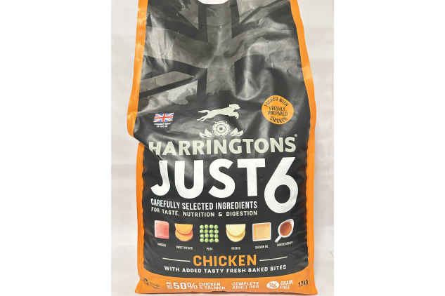 Harringtons Just 6 Grain-Free Hypoallergenic Chicken & Veg Dog Food 12kg – With Fresh Baked Bites (Packaging May Vary)