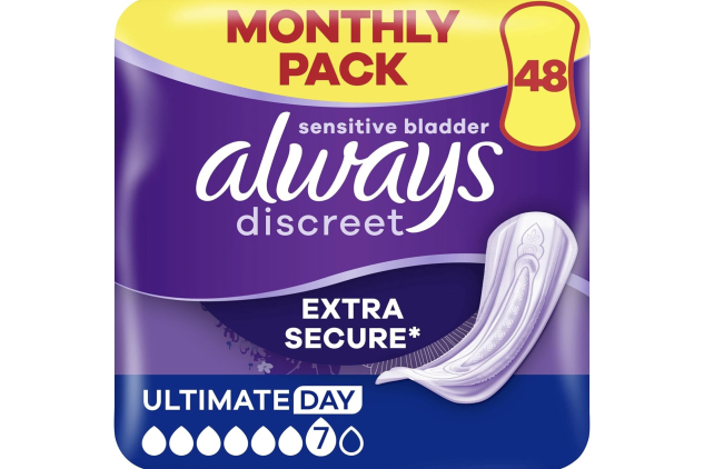 Always Discreet Ultimate Day Incontinence Pads for Women – Heavy Flow, Absorbency 7, 48 Pads (16 X 3 Packs) – Extra Secure & Odour Control