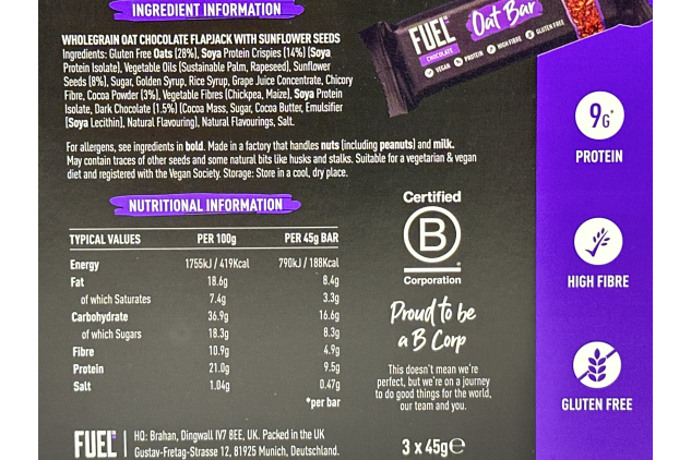 FUEL10K Chocolate Oat Bars – High Protein & Fibre Snack, 45g (30-Pack)