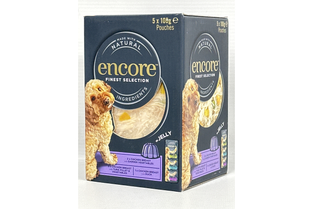 Encore Natural Wet Dog Food Pouches – Finest Chicken Selection in Jelly, 5 x 100g Pouches