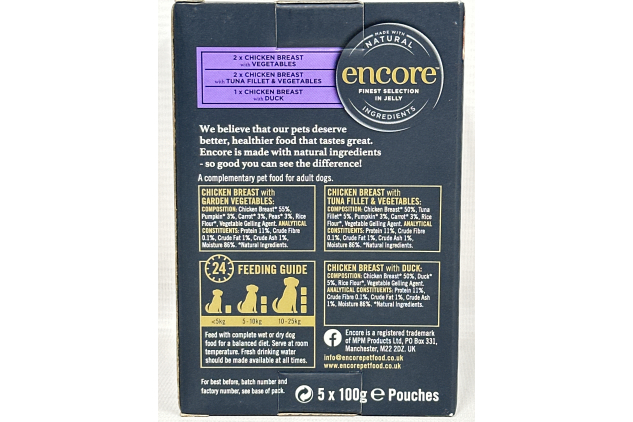 Encore Natural Wet Dog Food Pouches – Finest Chicken Selection in Jelly, 5 x 100g Pouches