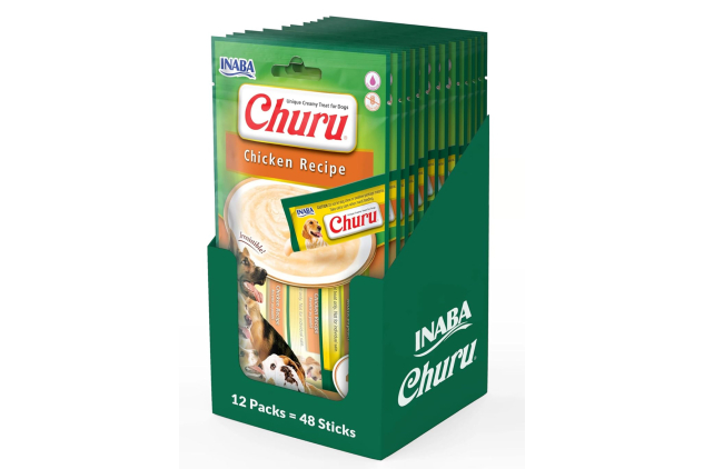 INABA Churu Sticks Chicken Flavour Dog Treats - 12 Packs (4 Per Pack) | Soft, Creamy, Grain-Free, Healthy Snack & Training Treat for Dogs