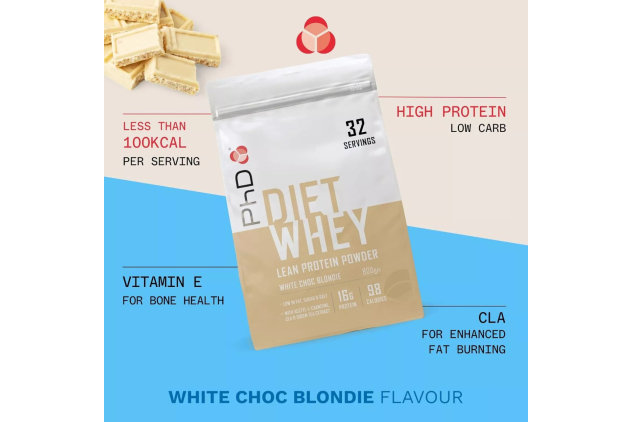 PhD Diet Whey Protein Powder – White Choc Blondie | Low Cal, Low Carb | 800g, 32 Servings