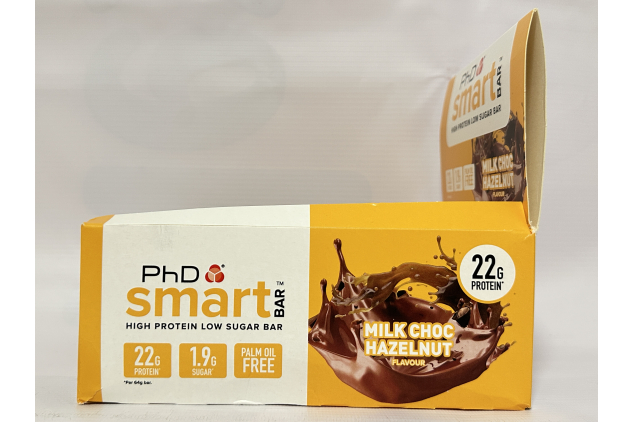 High Protein, Low Sugar Bars | Milk Chocolate Hazelnut | 12 x 64g | PhD Smart Bars