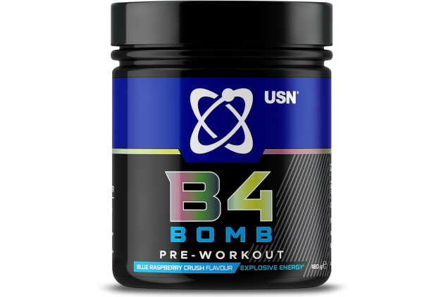 USN B4 Bomb Energy Drink Powder – Blue Raspberry | Pre-Workout Boost with Creatine, Caffeine & Zynamite | 180g