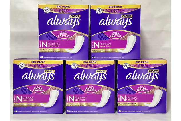 Always Expert Daily Pantyliners, Normal, Light Scent, Odour Lock, 240 Count (48 x 5 Packs)