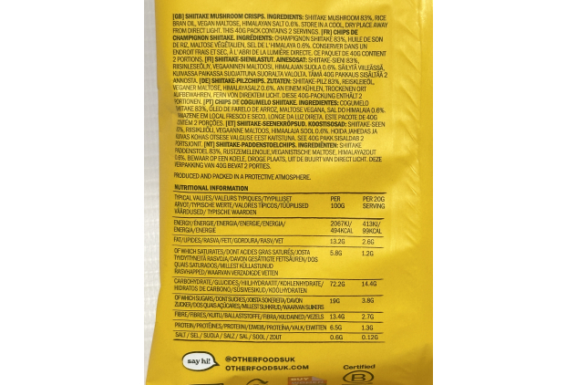 Other Foods Crunchy Shiitake Mushroom Crisps | Sweet Umami Flavour | High Fibre Vegan Snack | 6 x 40g Packs