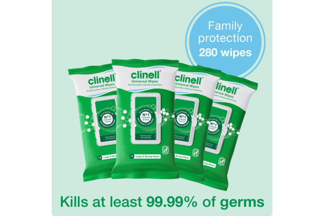 Clinell Universal Cleaning and Disinfecting Wipes for Home - Pack of 4 - 70 XL Wipes per Pack (280 Wipes) - with Moisture Lock Lid - Kills 99.99% of Germs, Antimicrobial, Quick Action