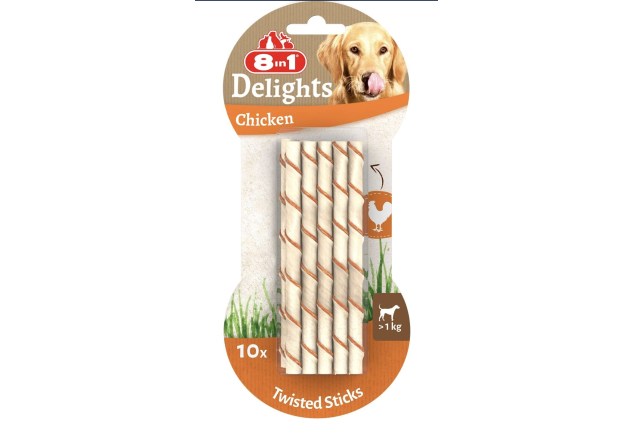 8in1 Delights Chicken Twisted Chew Sticks healthy 10 pieces 55g