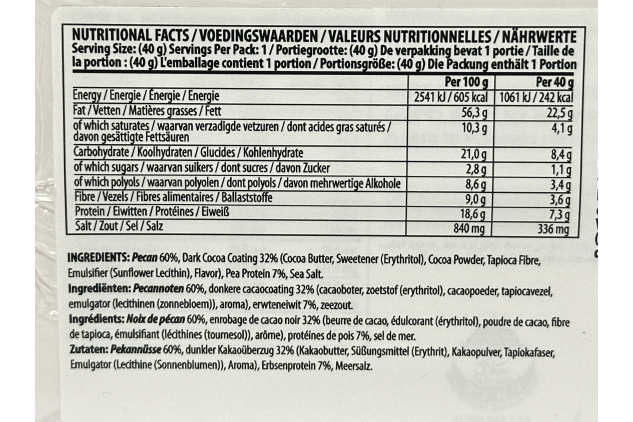 Keto Protein Snack – Dark Chocolate Coated Pecan Nuts | 12 x 40g | High Protein, Vegan, Gluten Free, High Fibre | Youthful Living