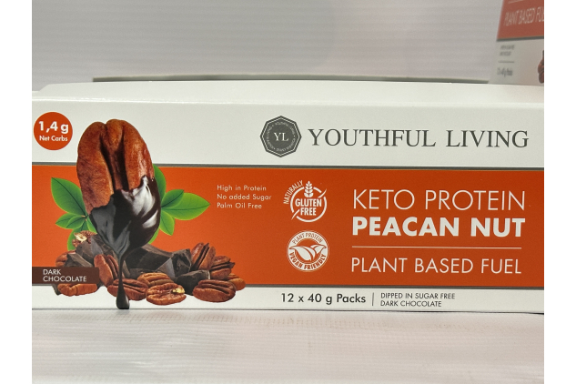 Youthful Living Keto Protein Snack – Dark Chocolate Coated Pecan Nuts | 24 x 40g | High Protein, Vegan, Gluten Free, High Fibre