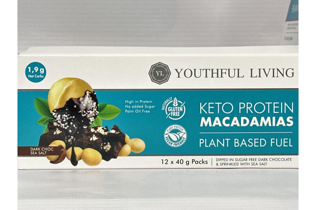 Keto Protein Snack – Dark Chocolate Sea Salt Coated Macadamias | 12 x 40g | High Protein, Vegan, Gluten Free, High Fibre | Youthful Living