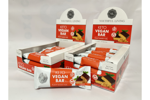 Youthful Living Keto Vegan Snack – Peanut Butter Chocolate | 24 x 52g | Vegan, Gluten Free, Soy & Dairy Free | High Protein, High Fibre