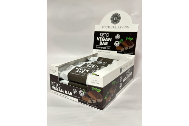 Keto Vegan Snack – Dark Chocolate | 12 x 52g | Vegan, Gluten Free, Soy & Dairy Free | High Protein, High Fibre | Youthful Living