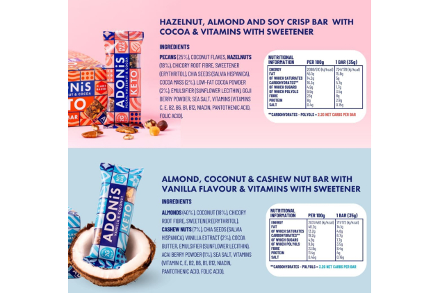 Adonis Mixed Keto Bars (20 Pack) – 5 Flavours | Vegan Snack Box with High Protein & Low Sugar