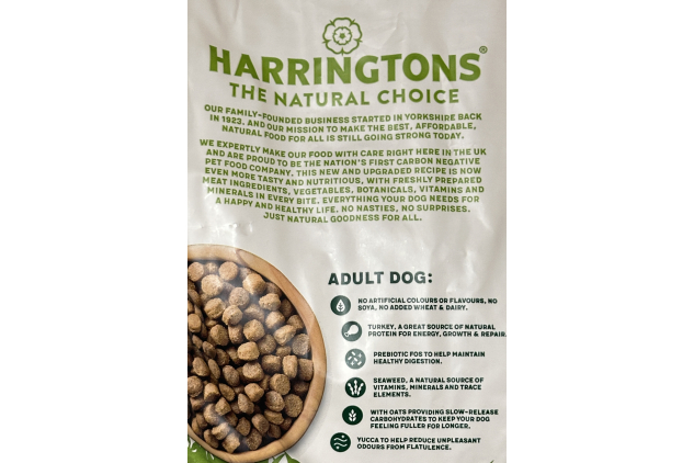 Harringtons Adult Dog Food 18kg – Turkey & Veg | Natural Complete Nutrition | DAMAGED BAG