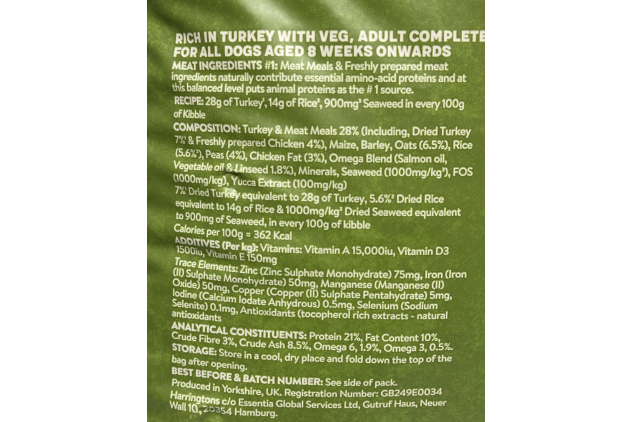 Harringtons Adult Dog Food 18kg – Turkey & Veg | Natural Complete Nutrition | DAMAGED BAG