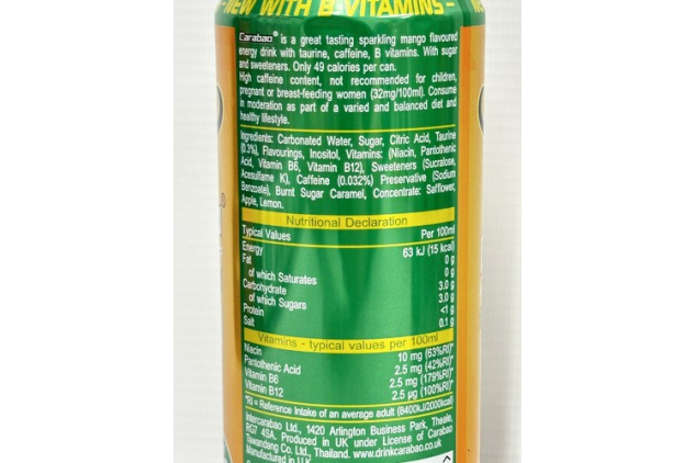 Carabao Energy Drink Mango Burst Flavour 24 X 330ml Cans Low Calorie