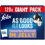 FELIX As Good As It Looks Wet Cat Food Favourites in Jelly – 120 × 85 g Pouches | Complete Nutrition | Damaged Outer Box Packaging