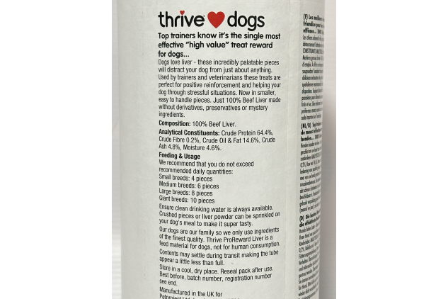 Thrive Pro Reward Dog Treats – 100% Liver – Maxi Tube 500g – Freeze-Dried Training Treats