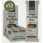 Amfit Low Sugar High Protein Bars – Dark Chocolate & Raspberry Flavour, 60g, Pack of 12 | 19.9g Protein Snack