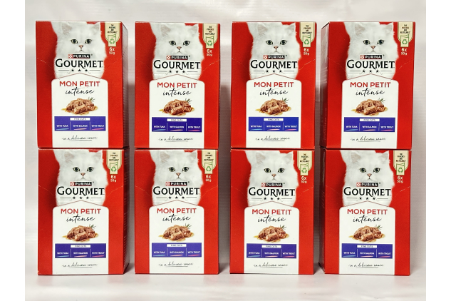 Purina Gourmet Mon Petit Intense Wet Cat Food – Tuna, Salmon & Trout, 6 × 50g, Pack of 8 (48 Pouches)