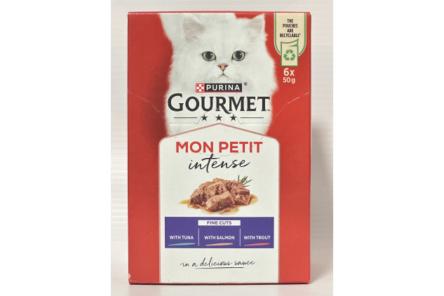 Purina Gourmet Mon Petit Intense Wet Cat Food – Tuna, Salmon & Trout, 6 × 50g, Pack of 8 (48 Pouches)