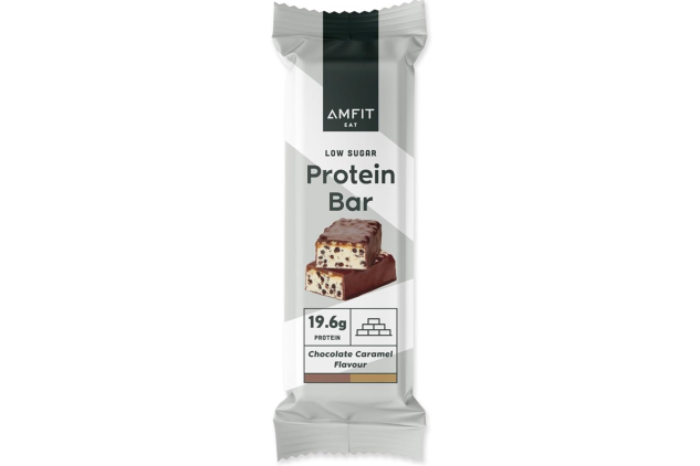 Amfit Low Sugar High Protein Bars – Chocolate Caramel – 12 × 60g – 19.6g Protein – Low Carb Snack for Fitness, Recovery & On-the-Go Fuel