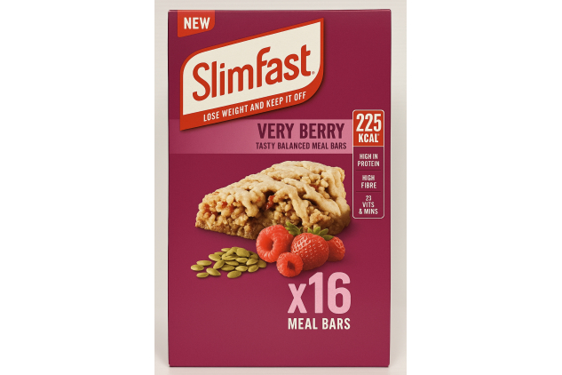 SlimFast Meal Replacement Bars Very Berry - High Protein, Low Calorie Snack for Weight Loss, 16 x 60g Multipack with 23 Vitamins & Minerals