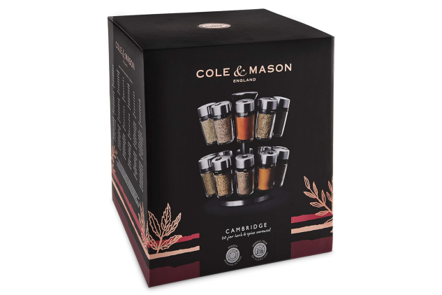 Cole & Mason Rotating Spice Rack – 20 Glass Jars with Herbs & Spices Included