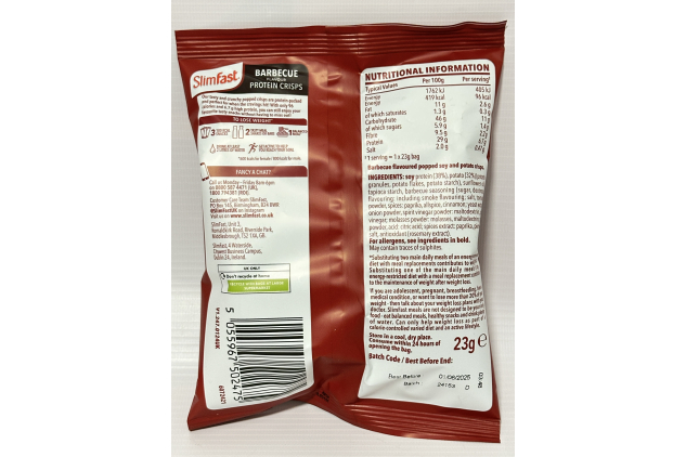 SlimFast Protein Crisps BBQ – Low-Calorie High-Protein Snack (96 Calories, 6.7g Protein) – Healthy Popped Soy & Potato Chips for Weight Loss – 12 x 23g Multipack