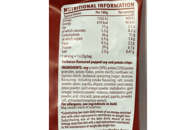 SlimFast Protein Crisps BBQ – Low-Calorie High-Protein Snack (96 Calories, 6.7g Protein) – Healthy Popped Soy & Potato Chips for Weight Loss – 12 x 23g Multipack
