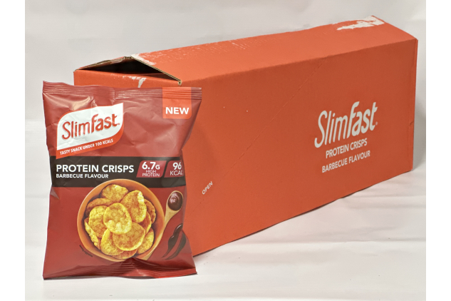 SlimFast Protein Crisps BBQ – Low-Calorie High-Protein Snack (96 Calories, 6.7g Protein) – Healthy Popped Soy & Potato Chips for Weight Loss – 12 x 23g Multipack