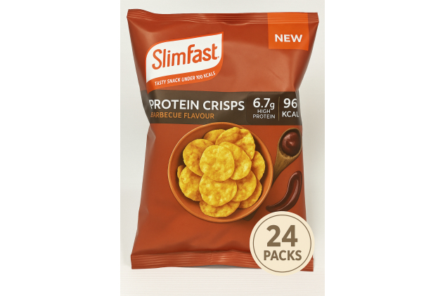 SlimFast BBQ Protein Crisps – Healthy Low-Calorie Snack (96 Calories, 6.7g Protein) – High-Protein Popped Soy & Potato Treat for Weight Loss – 24 x 23g Multipack